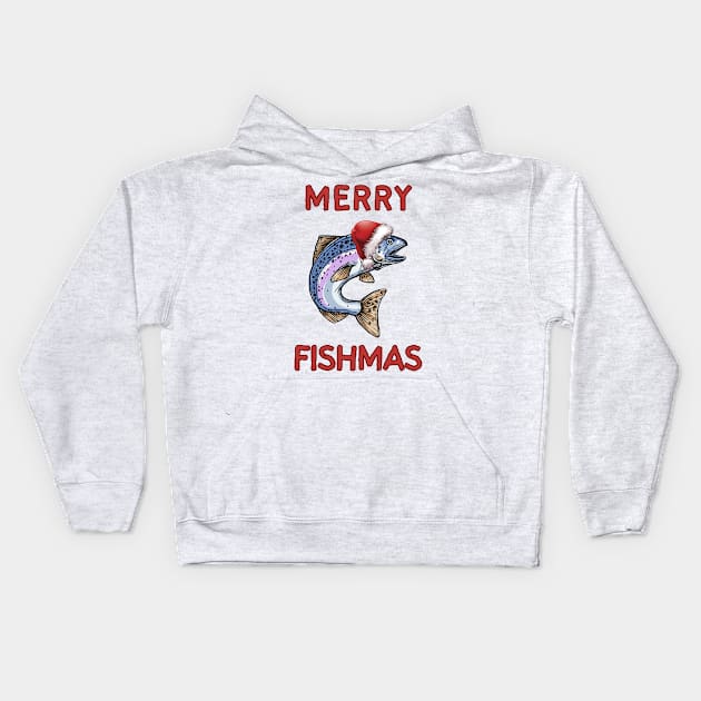 Merry Fishmas Funny Ugly Fishing Gift Kids Hoodie by MagpieMoonUSA